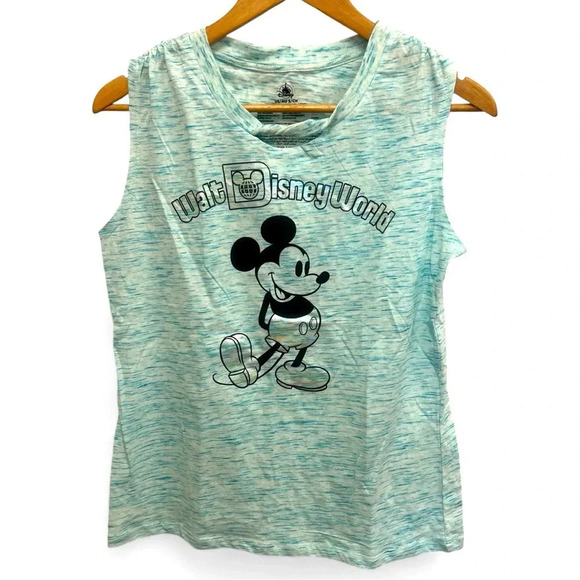 NWT Walt Disney World Mickey Mouse Blue/White sleeveless foil graphic tee size S - Picture 1 of 8